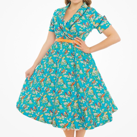 Lindy Bop Dresses & Skirts - Lindy Bop Courtney Teal Blossom Bird Print Swing